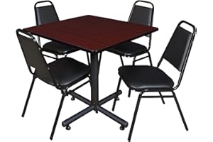 REGENCY SEATING Regency Kobe 42-Inch Square Breakroom Table, Mahogany, and 4 Restaurant Stack Chairs, Black