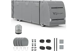 VIGORVAN Upgraded Class A RV Cover, 7 Layers 33' - 37' Camper Cover Motorhome, Waterproof Winter Motorhome Cover, Anti-UV, Breathable, Rip-Stop with 2Pcs Extra Straps & 4 Tire Covers