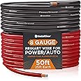 InstallGear 8 Gauge Wire (50ft) Copper Clad Aluminum CAA - Primary Automotive Wire, Car Amplifier Power and Ground Cable, Battery Cable, Car Audio Speaker Stereo, RV Trailer Wiring Welding Cable 8ga