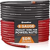 InstallGear 8 Gauge Wire (50ft) Copper Clad Aluminum CAA - Primary Automotive Wire, Car Amplifier Power and Ground Cable, Battery Cable, Car Audio Speaker Stereo, RV Trailer Wiring Welding Cable 8ga