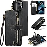 Lxisxcna iPhone 13 5G Wallet Case with Card Holder Kickstand Magnetic Zipper Pocket Lanyard Strap Wristlet,Leather Flip Case Wallet for iPhone 13 5G 6.1 Inch(Black)