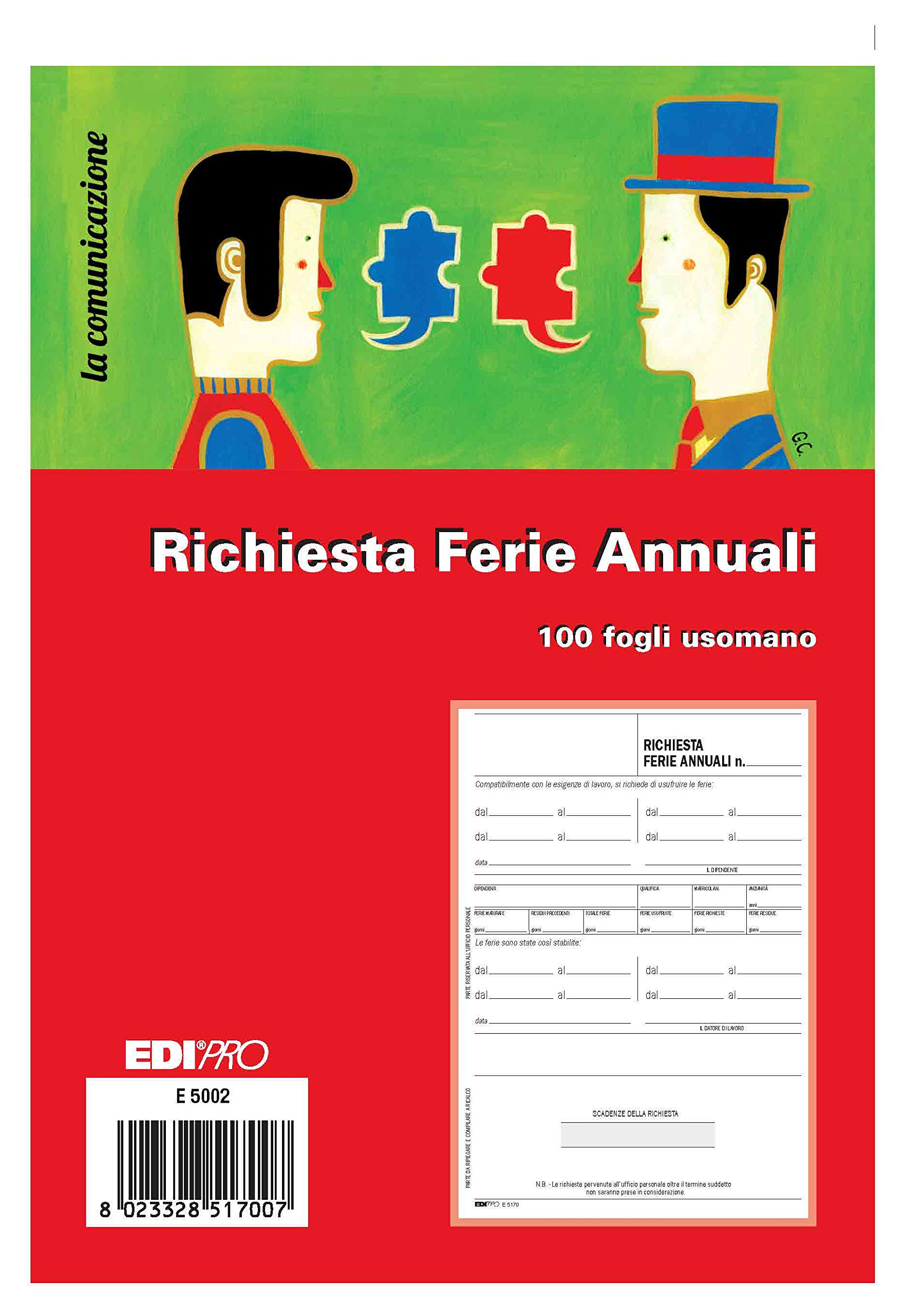 EDIPRO - E5170 - Block Request Annual Holidays 100 Sheets Hand use f.to 14.8x22