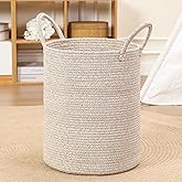 60L Large Woven Laundry Basket Hamper, 100% Natural Cotton Rope, Handwoven & Durable, Storage for Blankets, Toys, Clothes, Decorative Nursery Hamper for Living Room, Baby Room, Bedroom (Brown)