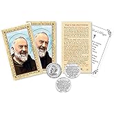 Padre Pio Healing Prayer Card - Laminated Saint Padre Pio Card, Catholic Pocket Token, The Lord's Prayer - Patron Saint of Pain, Suffering, and Healing Themed Set - 7 Items Total
