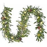 Flopttsun 6FT Lighted Garland Christmas with Timer, Faux Cedar Garland Realistic with Berry Pinecone,Xmas Vines for Fireplace Indoor Outdoor Winter Decor