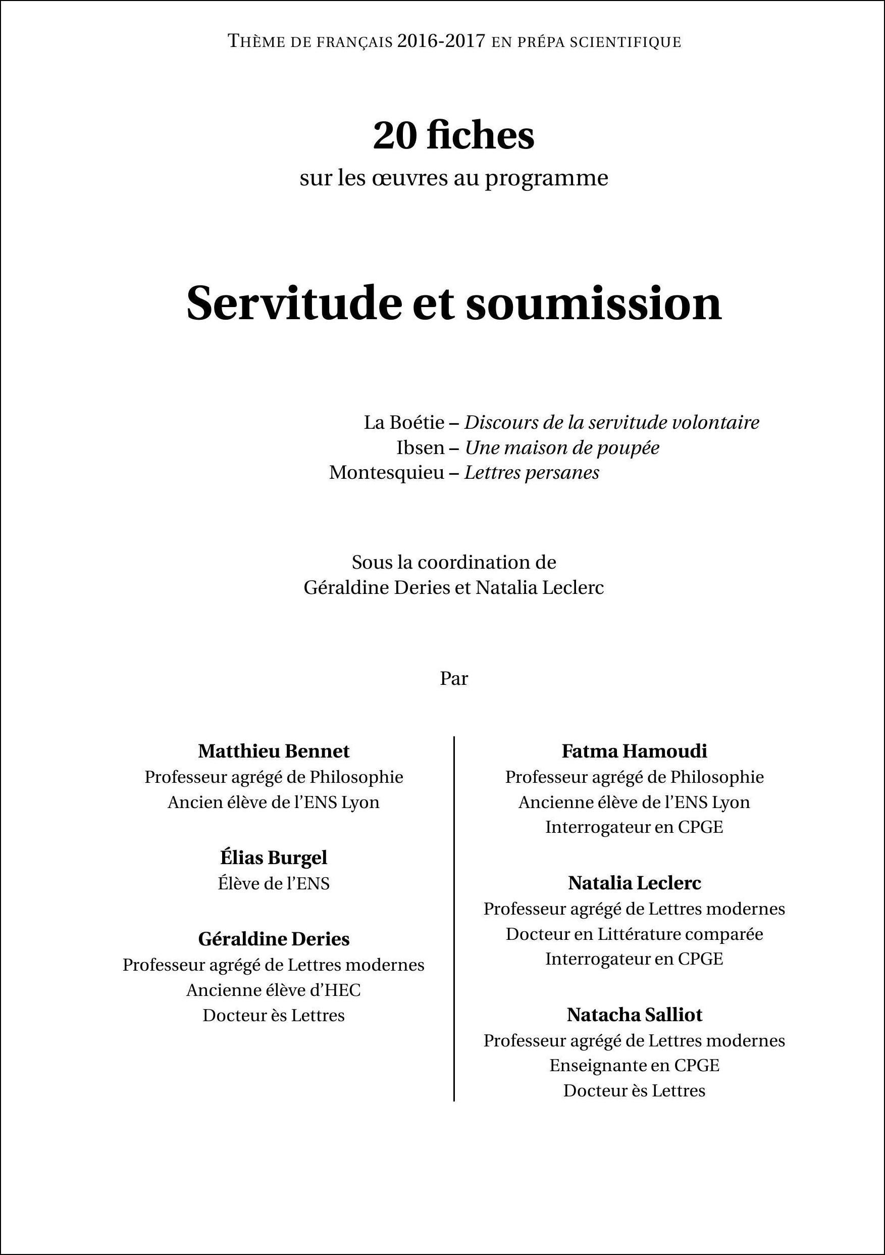 Servitude Et Soumission 20 Fiches Sur Les Oeuvres Au - 