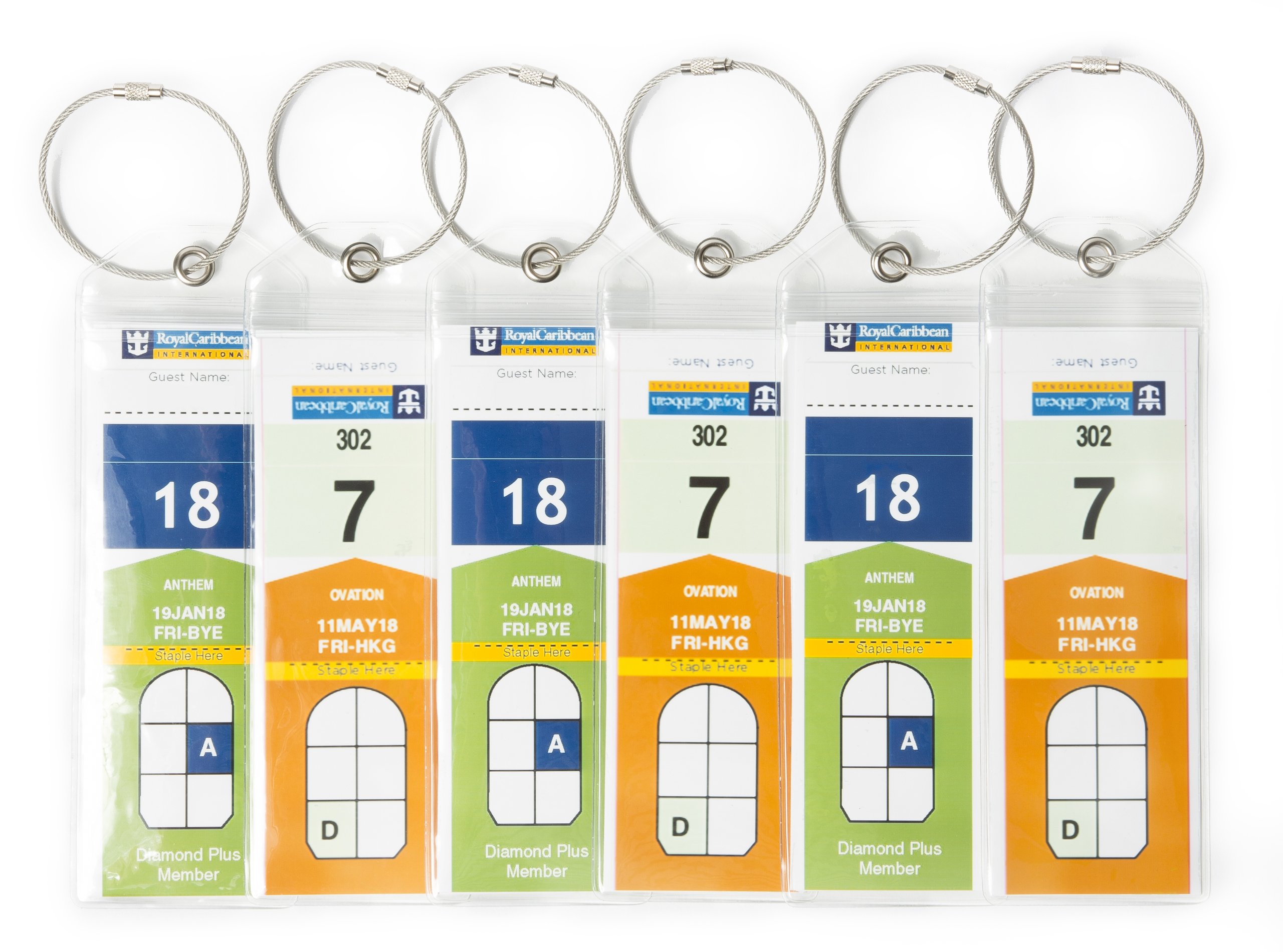 HOPEVILLE Luggage Tags for Cruises, Pack of 6 Slim Heavy Duty Waterproof PVC Luggage Tags with Clip Lock and High Quality Screwable Metal Strap, transparent, 5 cm x 15 cm