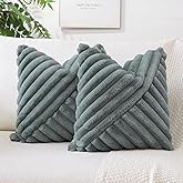 OTOSTAR Faux Fur Plush Throw Pillow Covers 20 x 20 Inch Fuzzy Soft Striped Decorative Velvet Pillow Case Couch Home Decor Pillow Covers for Sofa Bed Living Room Set of 2 (Dark Gray)