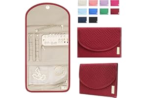 BLUTETE Jewelry Travel Foldable Bag | Organizer Roll Jewelry Case | Travel Jewelry Storage Case for Women | Rings Earrings Necklaces Bracelets Organizer (Burgundy)