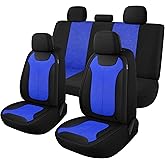 CAROMOP Car Seat Covers Premium 3D Air Mesh Cloth Full Set Washable and Breathable Automotive Vehicle Seat Covers for Cars Interior, Universal Fit for Cars, Sedans, Trucks, SUVs (Black/Blue)