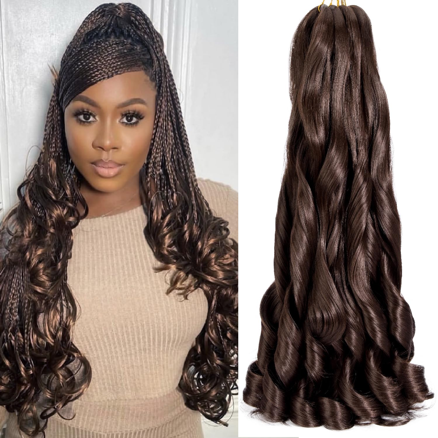8 Packs French Curly Braiding Hair 22 Inch Pre Stretched Braiding Hair Loose Wave Spiral Curl Braids Crochet Hair with Curly Ends for Black Women by Originea (22 Inch, 4#) — image 1