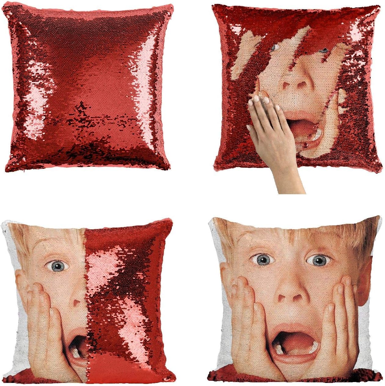 Scared Macaulay Culkin Alone Home Sequins 16x16 Pillow Cover with 18x18 inch Insert Girly Stuff Boys Xmas Present (Cover + Insert)