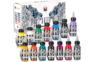 KVM Tattoo Ink Set 14 Pcs Colors 1oz (30ml) Tattoo Supply Indoor Tattoo Studio Renowned for its Smooth Flow Characteristics