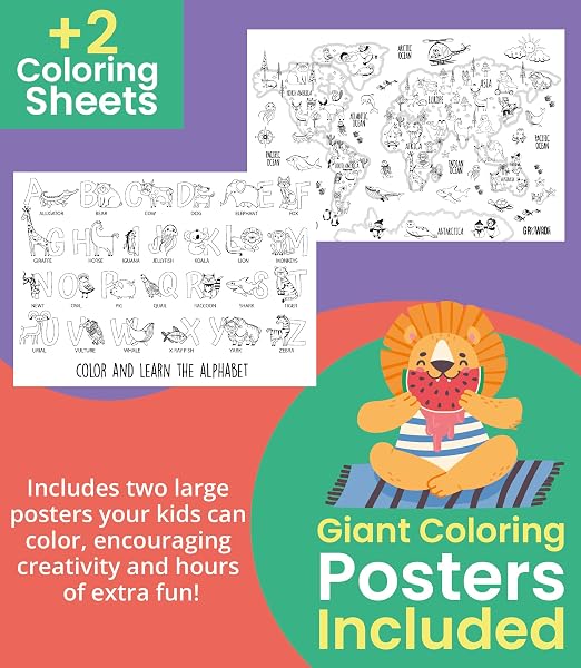 FLOOR PUZZLES FOR KIDS AGES 3-5 4-6 EDUCATIONAL 48 PIECE ANIMALS OF THE WORLD WITH 2 GIANT COLORING POSTERS PRESCHOOL LEARNING TOY GEOGRAPHY CONTINENTS OCEANS FUN GIFT SCREEN FREE FAMILY PLAYTIME
