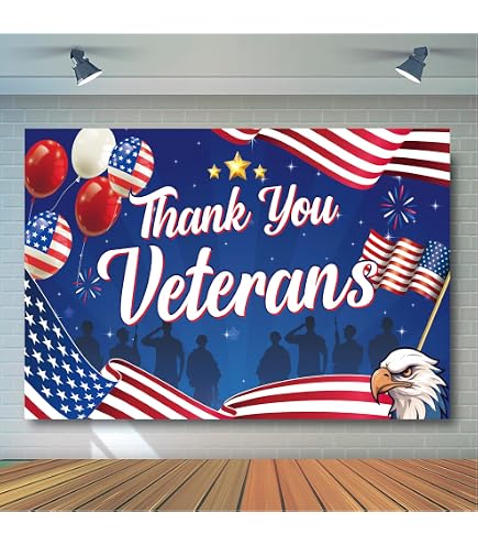 AOFOTO Fotohintergrund 1,5x1 M – „Dankeschön Veteranen“ Mit US-Flagge & Holzoptik