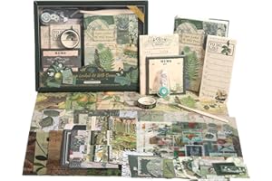IMOON Scrapbook Photo Album Supplies Kit with Tweezers and Glue Tape, Green Aesthetic Vintage Junk Journal Scrapbooking Paper, Sticker Pack, Notebook Craft Supplies, DIY Gift for Adult Men Women (Wild Dome)