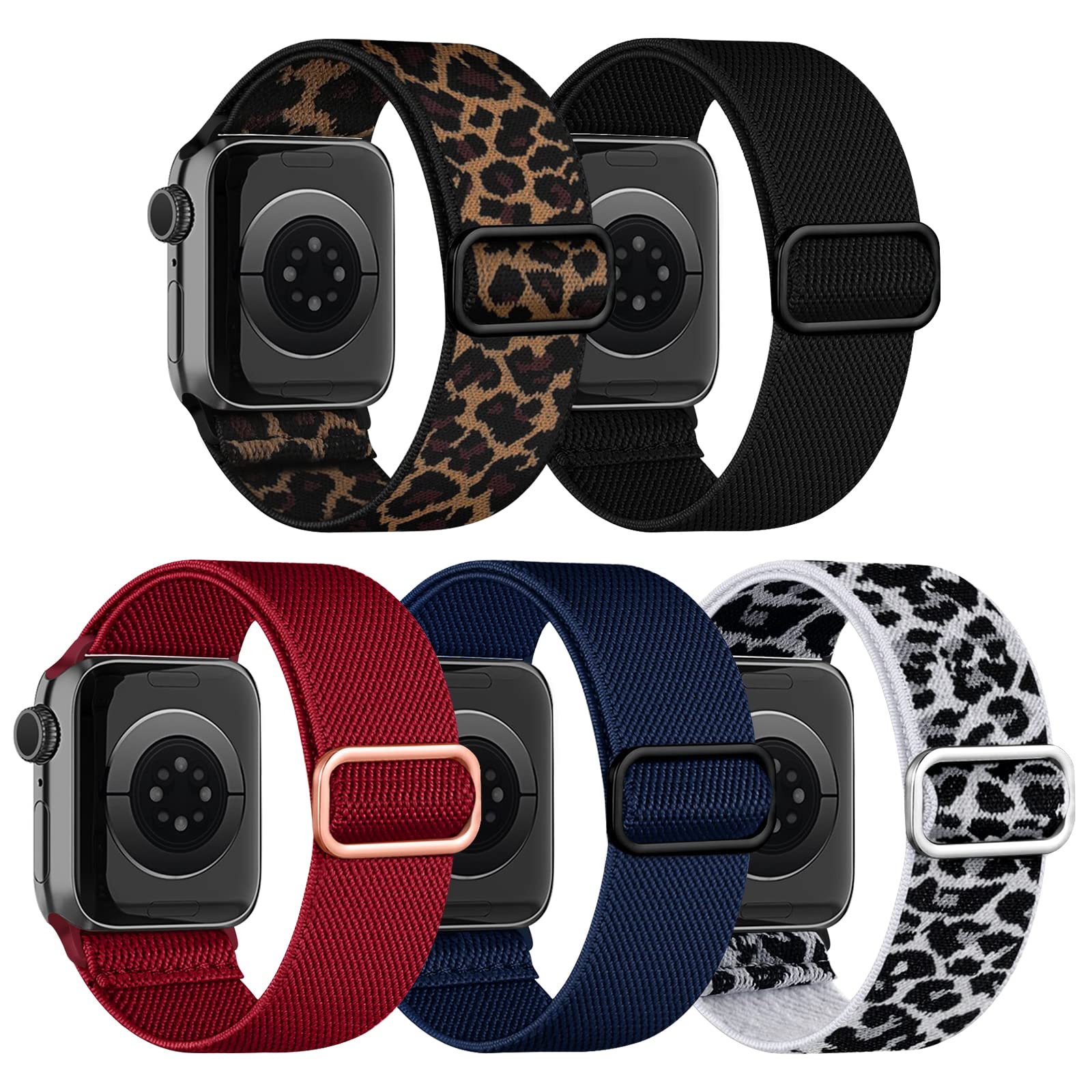 chinbersky 5 Pack Watch Strap Compatible with Apple Watch Straps 49mm 45mm 44mm 42mm, Adjustable Elastic Stretchy Nylon Sport Solo Loop Replacement Bands for iWatch Series Ultra/8/7/6/5/4/3/2/1/SE — image 1