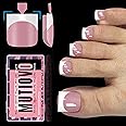 MUTIOVO French Tip Toe Nail Tips Press on, Sharp Square Pre-Designed Soft Gel False Toenail Extension, BERRY PINK Pre-applied Tip Primer & Base Coat, Full Cover Acrylic for DIY x 15 Sizes 240 pcs