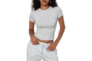 PrettyGuide Women's Cotton Crop Tops Short Sleeve Crewneck Basic Tee Tight Fit Y2K Baby Tee Cute Casual Summer Going Out Tops