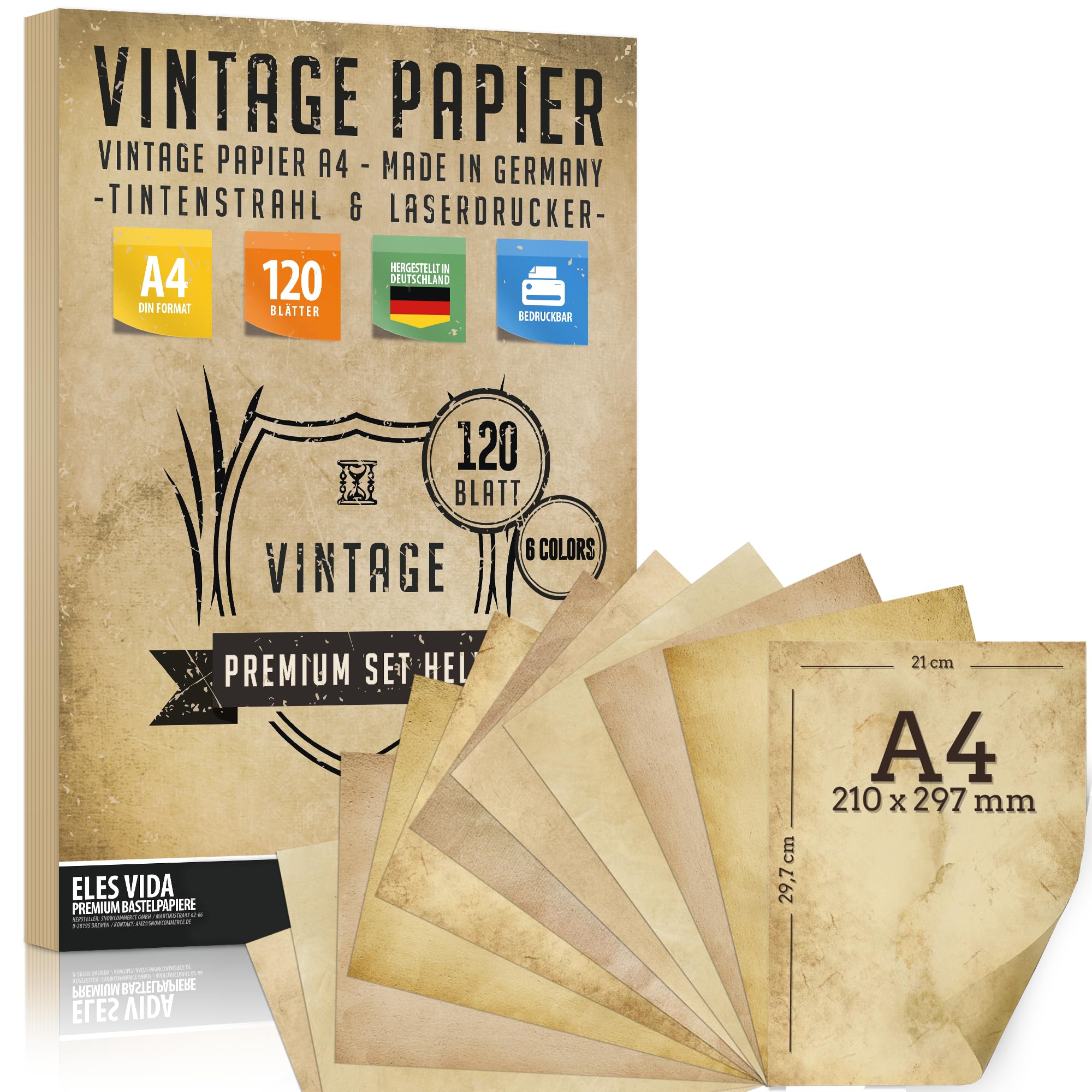 Vintage Paper DIN A4 Pack of Front and Back – Certificate Treasure Gifts Design Birthday Cards Card Making Paper, Cardboard, Paper Craft, Wedding (120 Sheets)