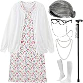 EBYTOP Girls 100th Day of School Little Old Lady Halloween Costume, As Shown