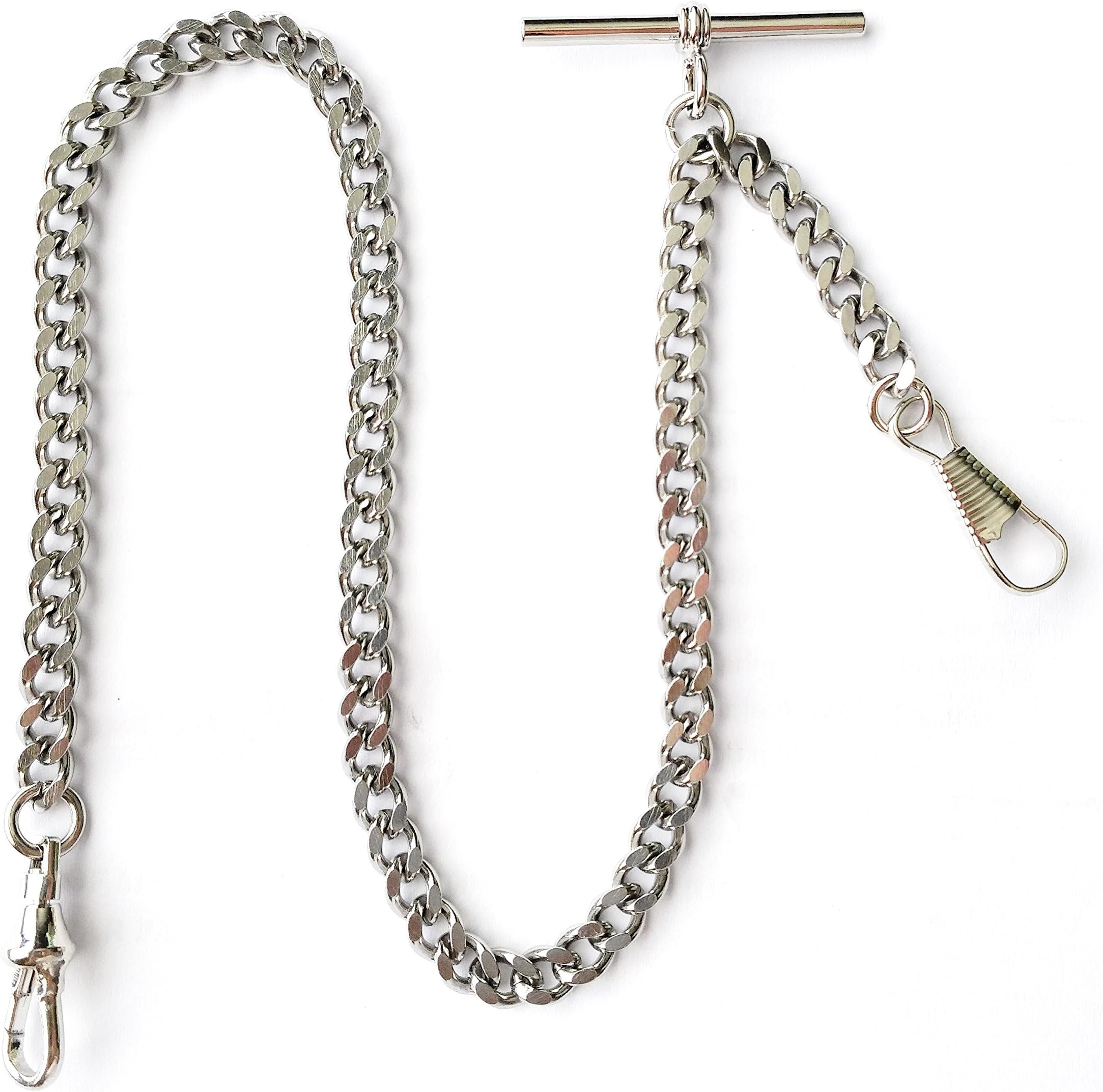 Dueber Watch CoDueber Deluxe Silver Chrome Single Albert Pocket Watch Chain Fob Drop Attachment USA