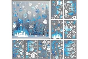 Cinrobiye 172Pcs Christmas Snowflake Window Clings Winter Wonderland Decal Stickers Let it Snow Reindeer Snowman Window Seasons Decals for Elk Snowball Holiday Home Kitchen Living Room,9 Sheets