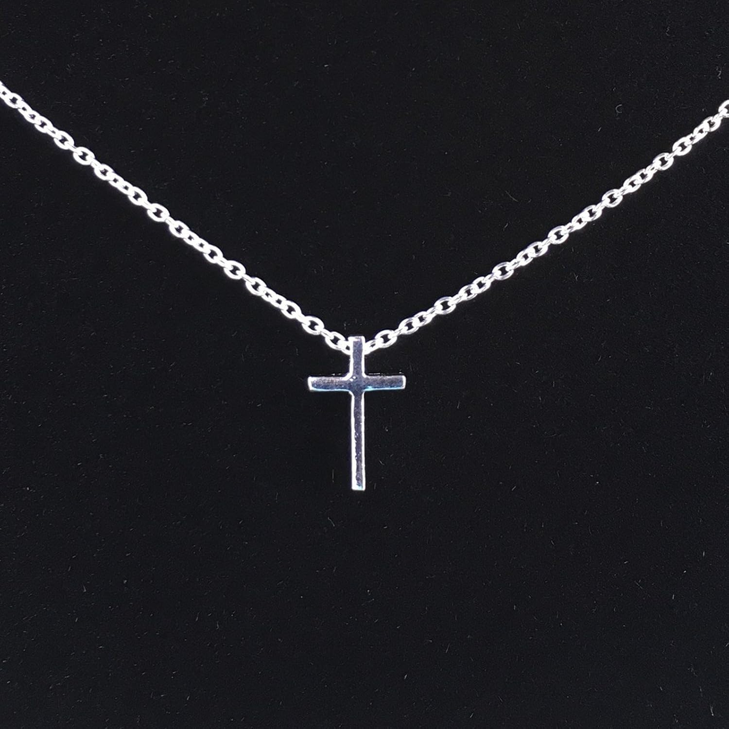 Tiny Silver Cross Necklace, Dainty Sterling Silver Choker