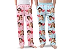 Easycosy Custom Pajama Pants with Photos Personalized Funny Face Pj Set Novelty Gag Gift for Men Women Family Couple