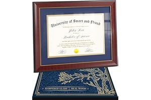 SMART&PROUD Wooden College Diploma Frame 8.5 x 11 with Mat (Blue /w Golden Rim) — Real Wood, Real Glass — Gift-Ready Packed Graduation Gift — Certificate Holder — Document Frame For Bachelors and Masters Degree