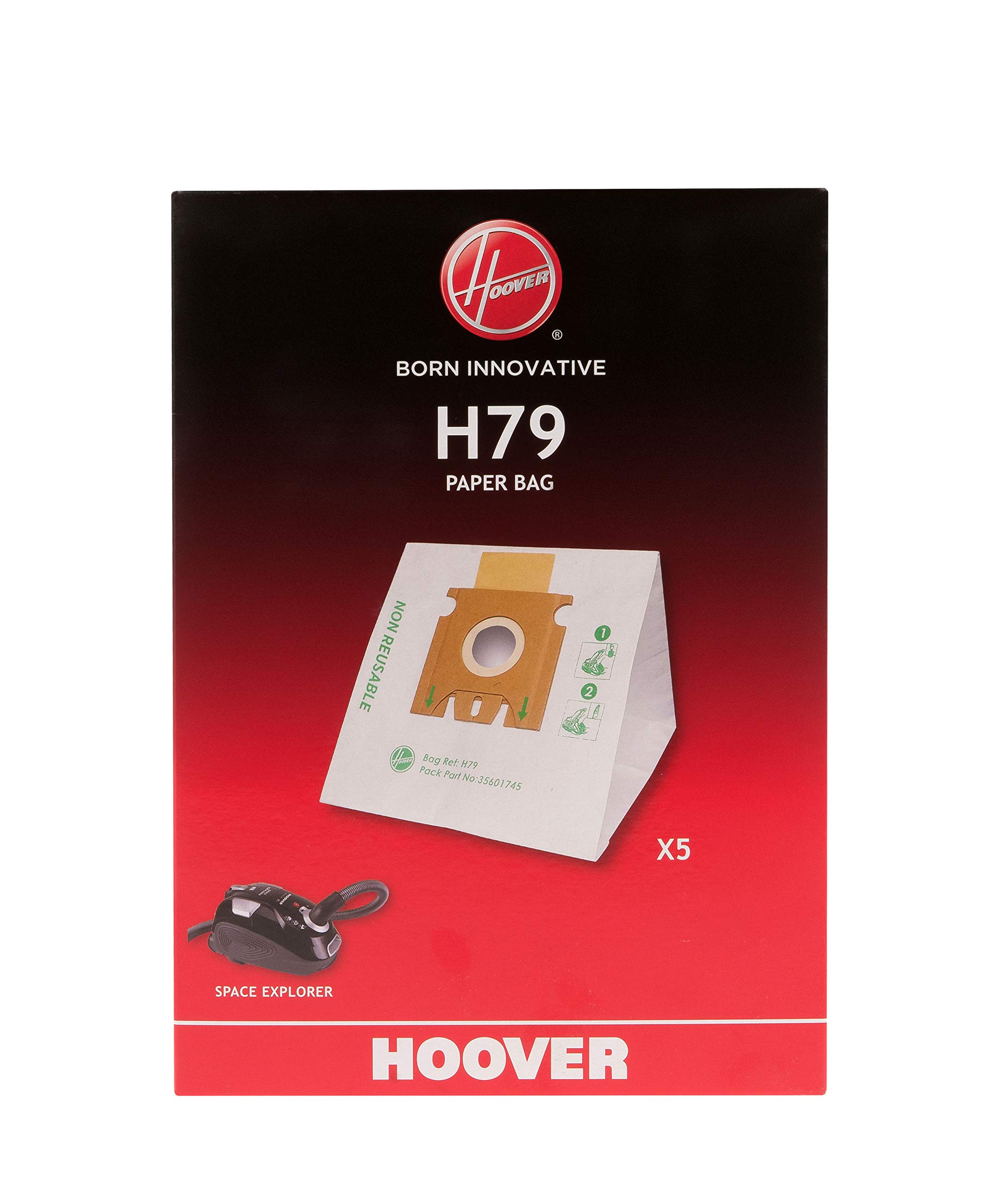 Hoover H79 Vacuum Cleaner Bags, Original, Paper, Anti-Odour, Extra Filtering, Compatible With Hoover Space Explorer Cylinder Vacuum Cleaner, 5 Pieces