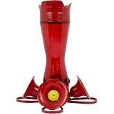 Perky-Pet Red Pinch-Waist Plastic Hummingbird Feeder, 8 oz Capacity | Built-in Bee Guards and Ant Moat for Outdoor Bird Feedi