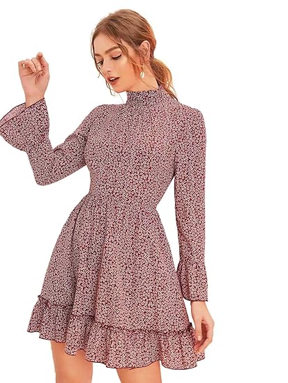 Sleeve Ruffle Layer Hem Floral Flare 