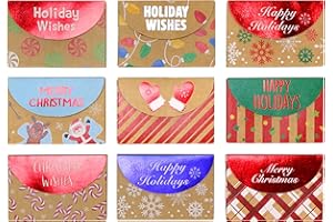 Iconikal Christmas Holiday Foil Embossed Kraft Gift Card Holder Boxes, Set of 9