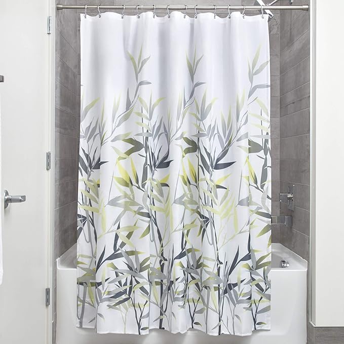 InterDesign Anzu Fabric Shower Curtain, Shower Screen with Garden