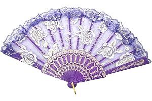 TRENDBOX Flower Rose Lace Handheld Chinese Folding Fan For Dancing Ball Parties Ladies - Purple