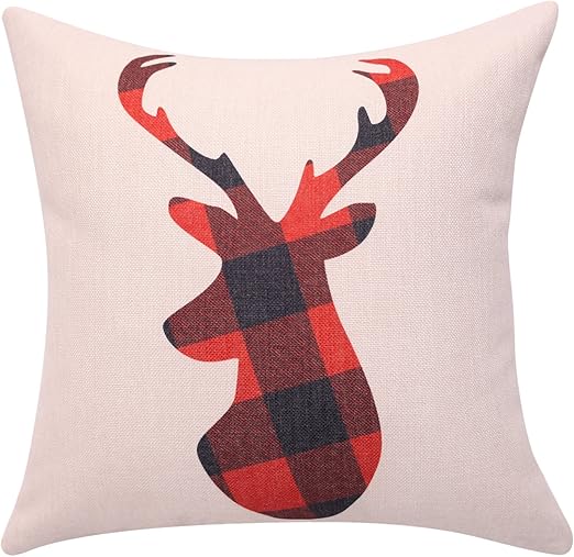 Amazon Com Buffalo Plaid Throw Pillow Covers Deer Decorative