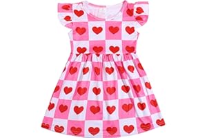DACSOIT Valentine's Day St Patrick's Toddler Girl Dress Love Hearts Print Ruffle Bottom Long Sleeve Casual Dress 3-8Y