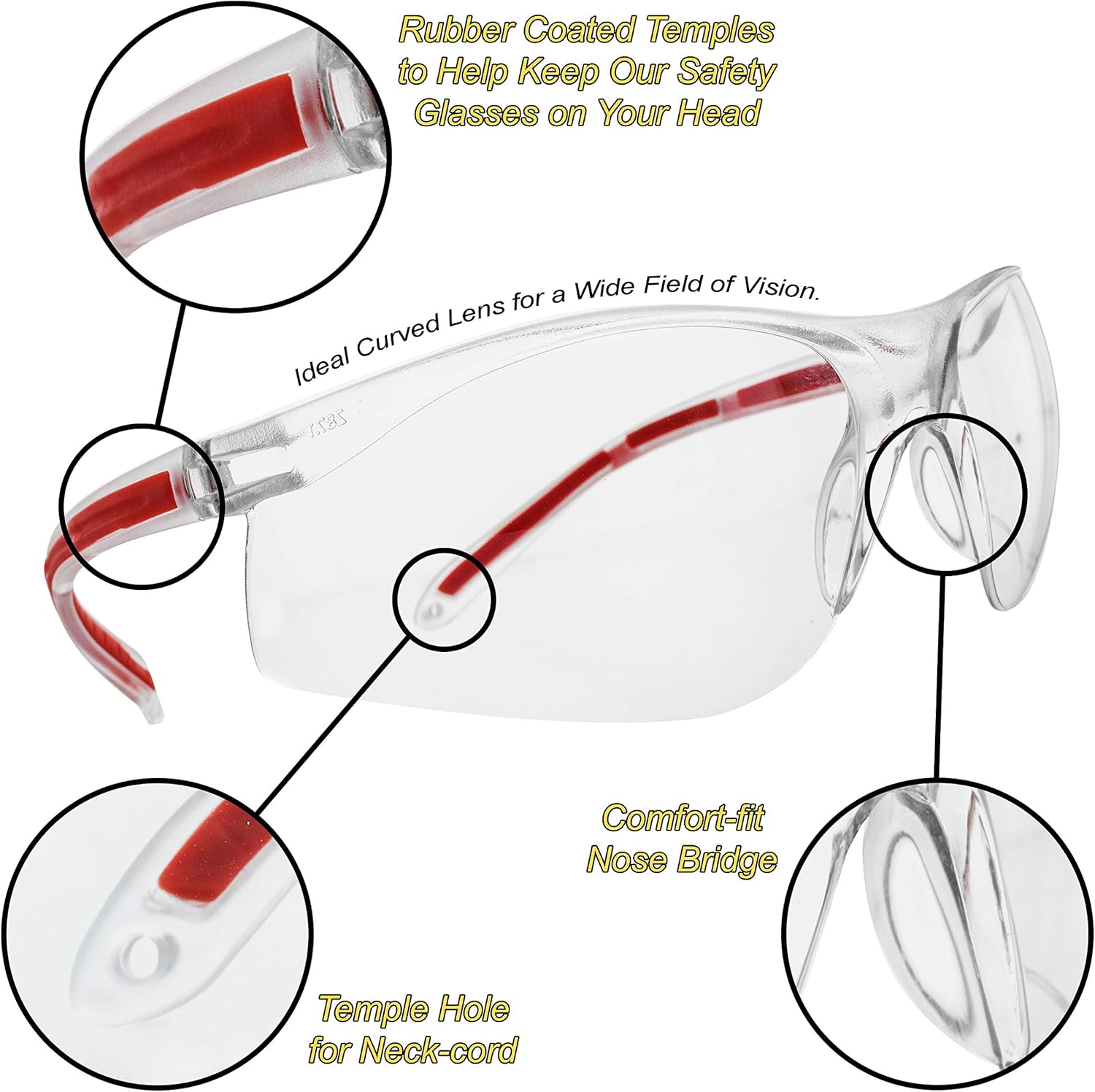 Safety Glasses Eye Protection - Comfort Eyewear - 2 Pair, 2 Neck Cords, 2 Cases - SuperLite and SuperClear Lens Technology, Z87.1 - CE 166 Certified…: Clothing