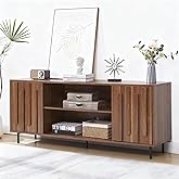 VAXZOFI TV Stand for for Living Room, Mid-Century Modern TV Stands for 65" 60" 55" TVs, Fluted Entertainment Center with Storage Cabinet & Open Shelf, Wood TV Media Console Table, Walnut