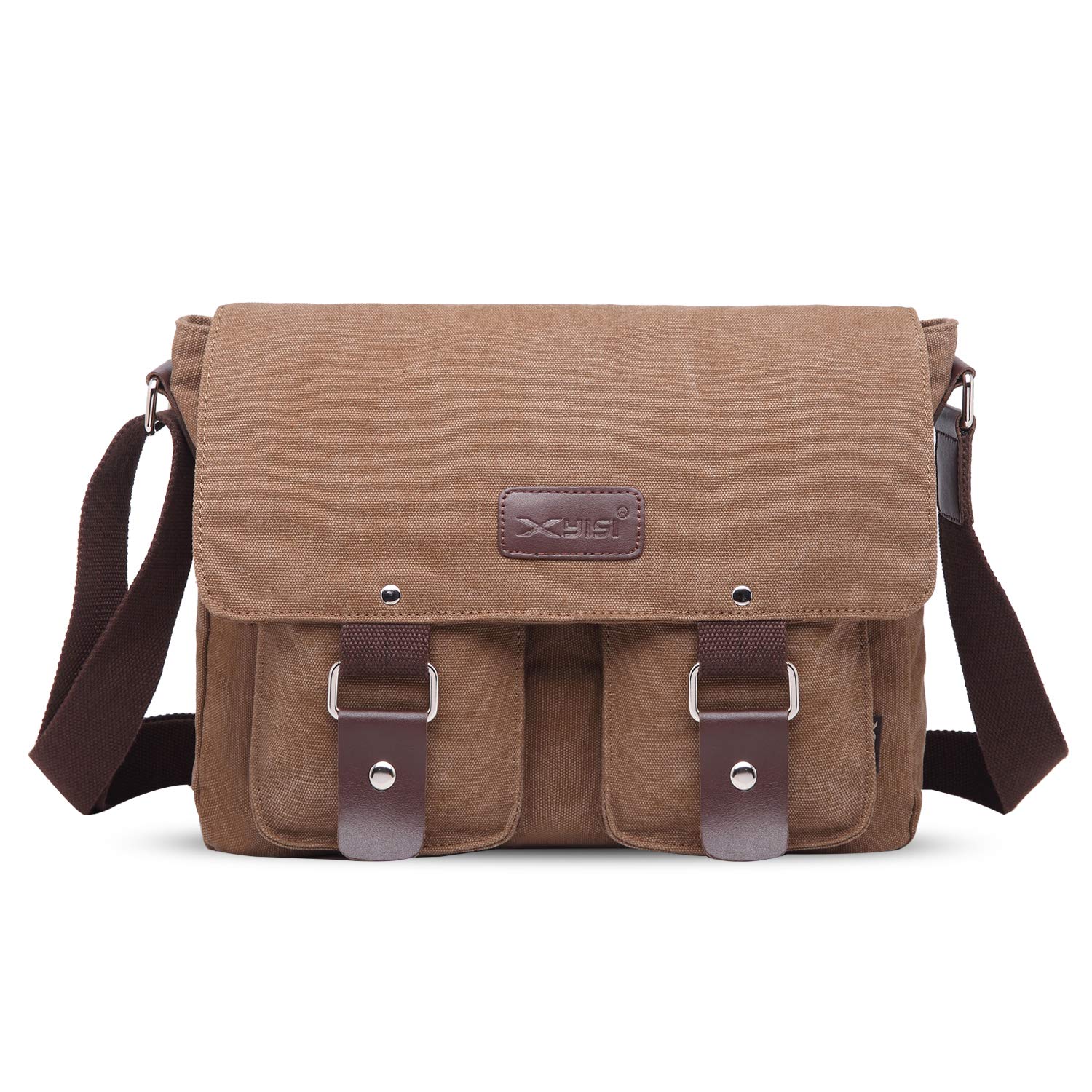 FANDARE Vintage Crossbody Bag Unisex Canvas Messenger Bag 7.9 inch Tablet Satchel Bag Travel Shoulder Bag Working Bag Bookbag Briefcase for Men and Women Brown