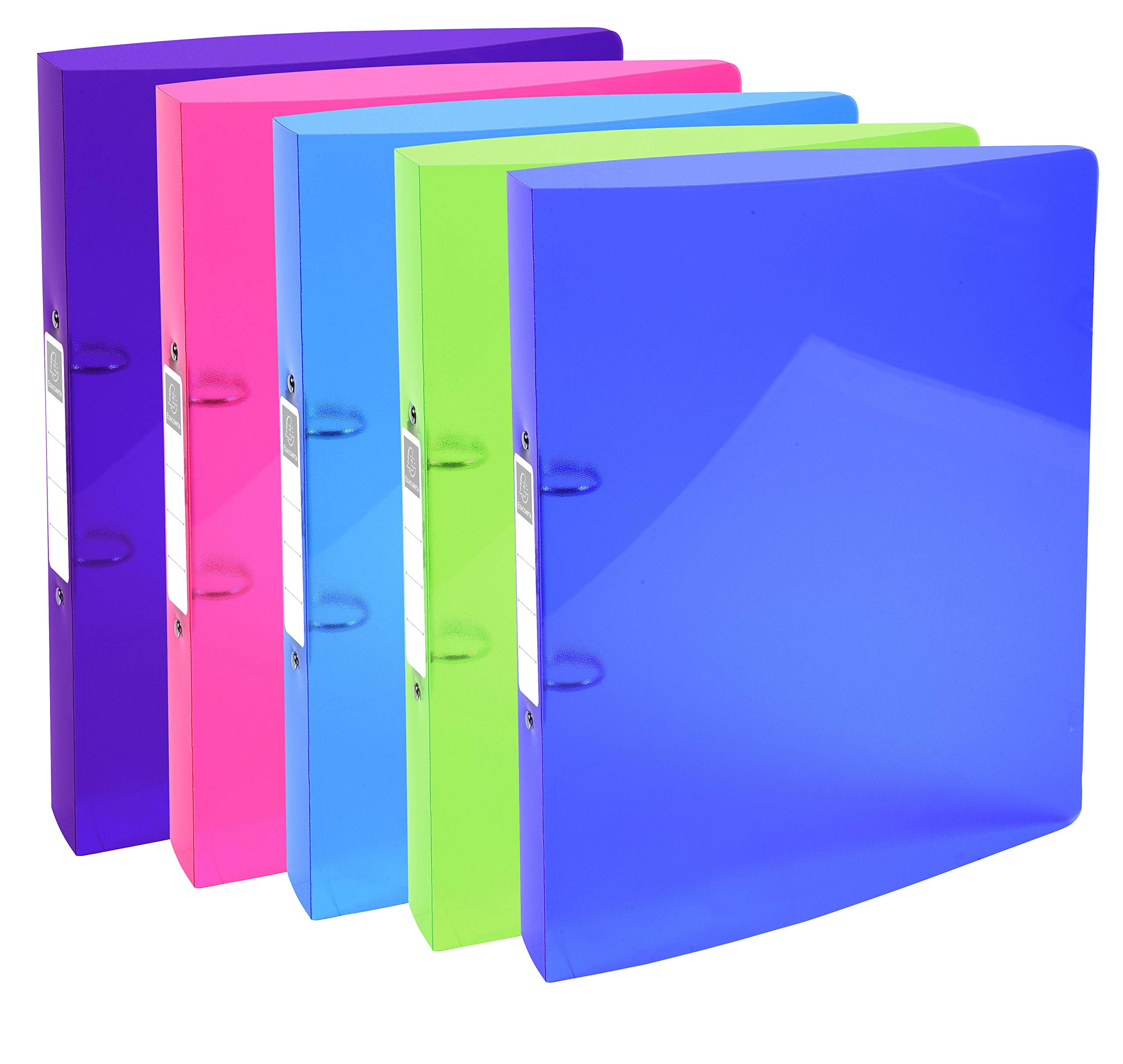 Exacompta - Ref. 54780E - Set of 5 Iderama semi-rigid PP binders - 2 round rings diameter 30mm-Back 40mm - External dimensions: 32x26.8 cm - A4 Maxi file format - 5 assorted colors