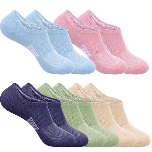 TIESOME 5 Pairs No Show Socks, Womens Cotton Non Slip Low Cut Thin Ankle Short Casual Invisible Socks, Women's Athletic Running Sneaker Liner