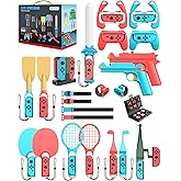 Switch Sports Accessories Bundle - HOZKAII 22 in 1 Family Accessories Kit Pack for Nintendo Switch/OLED Sports Games with Charging Dock, Game Guns, Tennis Rackets, Golf Clubs, Wrist Bands & Leg Strap