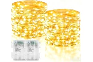 ECHOSARI 2 Pack Fairy Lights Battery Operated, 200 LED 66Ft Silver Wire Twinkle String Light 8 Modes Auto Timer Mini Christmas Fairy Lights for Bedroom Wedding Decor (Warm White)