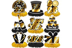UMONI Happy New Year Honeycomb Centerpieces 2026 New Years Eve Party Decorations 12PCS New Years Decor Hello 2026 Table Centerpieces for Cheers to 2026 Celebration Supplies