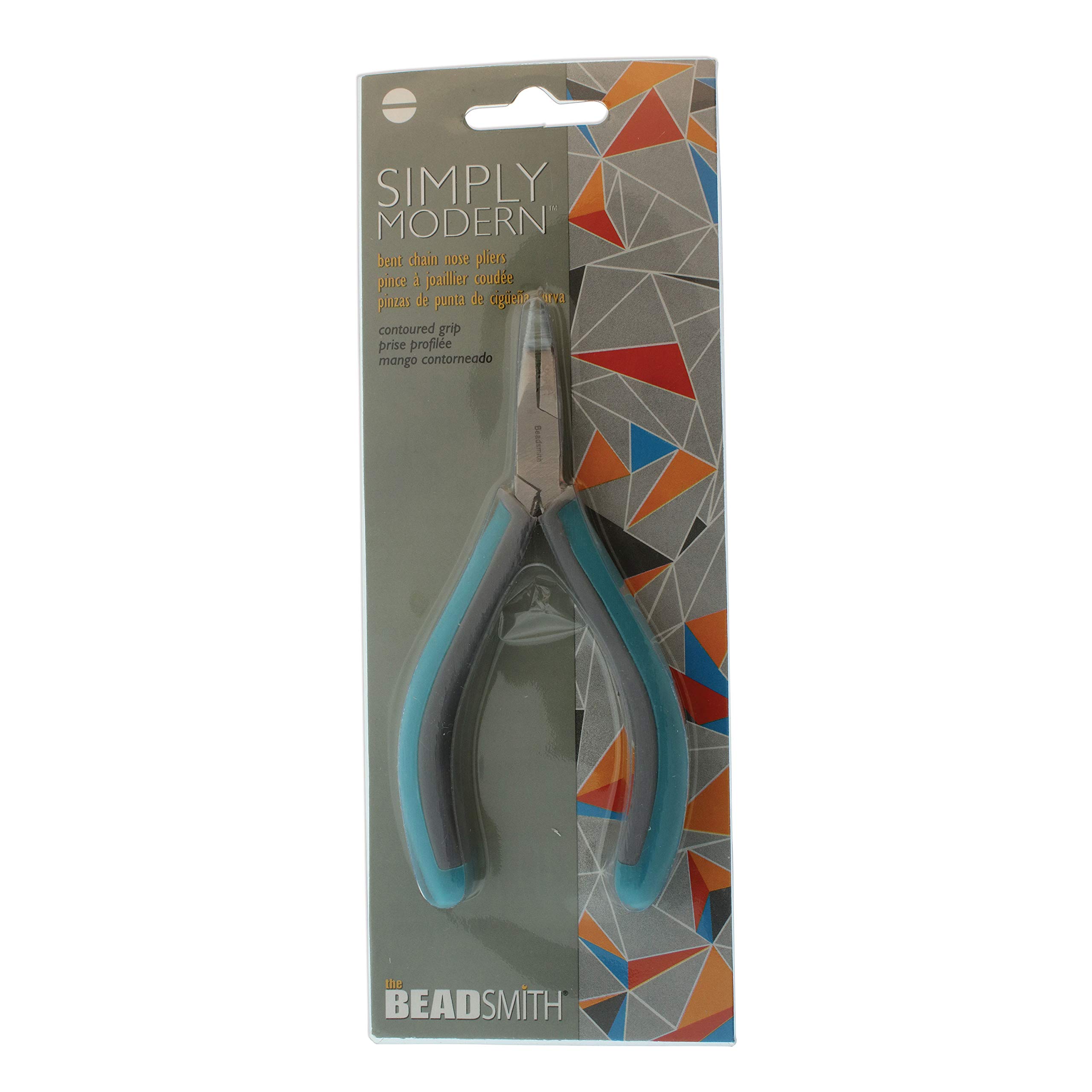 The Beadsmith Simply Modern Bent Chain Nose Pliers, 4.5 inches (114mm) with Polished Steel Head, PVC Grip Handles and Double-Leaf Springs, Tool for Jewelry Making