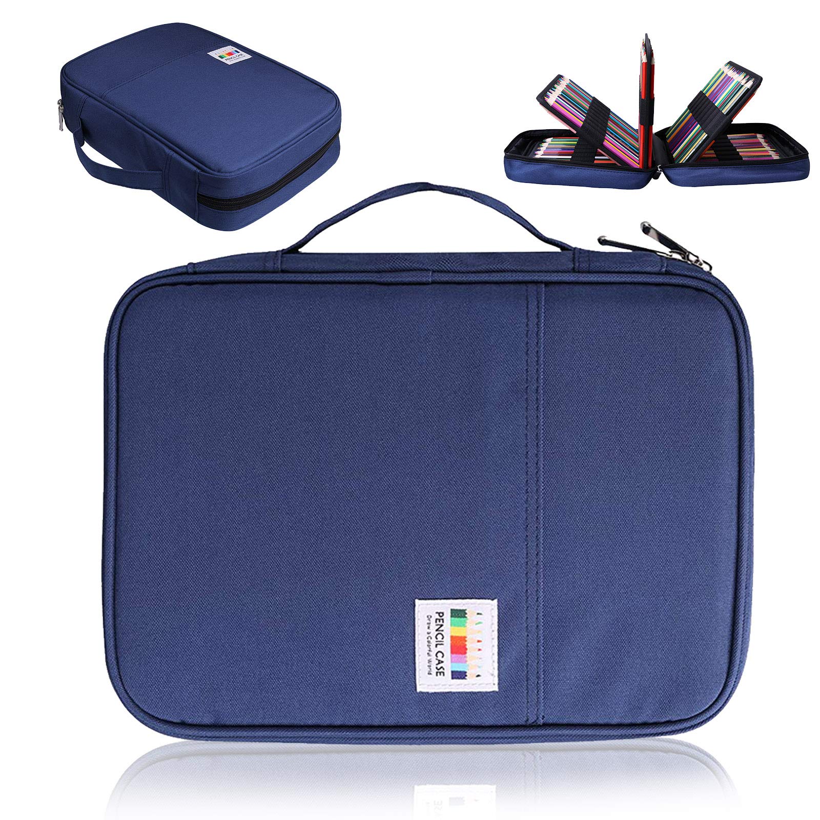 AYVANBER Colored Pencil Case 220 Slots Gel Pens Holder Waterproof Organizer Bag Portable Artist Painting Pencil Pouch Handy Storage Box for Watercolor Pens or Markers and Stationery Supply (Blue)