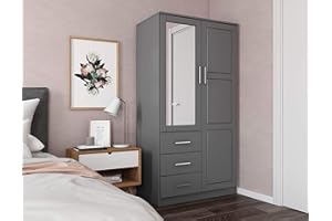 Palace Imports Metro 100% Solid Wood Wardrobe with Mirror, Gray, 37.75" w x 72" h x 20.75" d