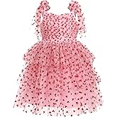 IMEKIS Toddler Kids Girls Birthday Dress Shiny Heart Tulle Ruffled Tutu Dresses Tea Party Photo Shoot 4-10T